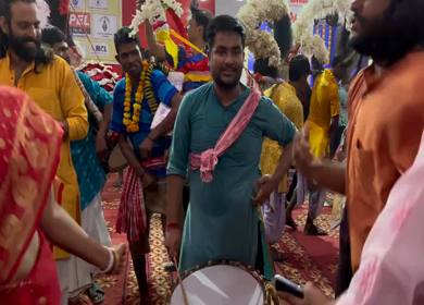 28th September 2025 : A Shot of People Performing Traditional Dance at Durga Puja Pandal Delhi India
