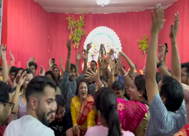 28th September 2025 : A Shot of People Performing Traditional Dance at Durga Puja Pandal Delhi India