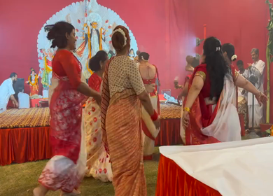 28th September 2025 : A Shot of People Performing Traditional Dance at Durga Puja Pandal Delhi India