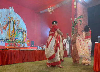 28th September 2025 : A Shot of People Performing Traditional Dance at Durga Puja Pandal Delhi India