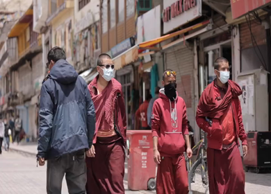 A shot of people roaming around in Leh Ladakh market,India