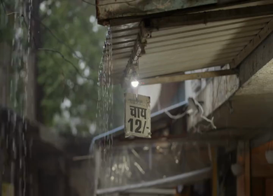 Rain Falling Outside Indian Tea Stall During Monsoon in Bhopal