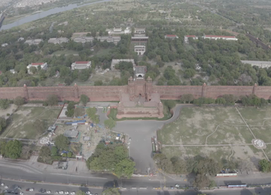 An aerial shot of the Red Fort, Lal Qila during the COVID-19 lockdown 