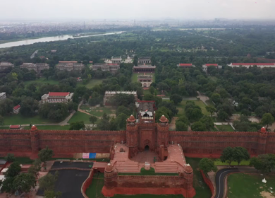 An aerial shot of the Red Fort, Lal Qila in New Delhi, India