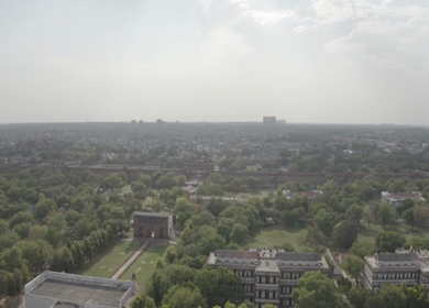 An aerial shot of the Red Fort, Lal Qila at New Delhi, India