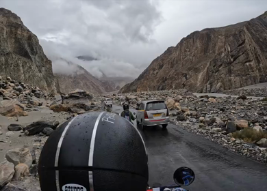 A shot of a bike rider riding in roads of Leh Ladakh,India