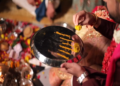 A shot of an Indian Wedding where rituals are being performed at New Delhi, India
