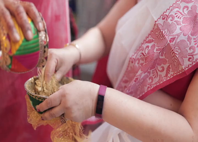A shot of an Indian Wedding where rituals are being performed at New Delhi, India