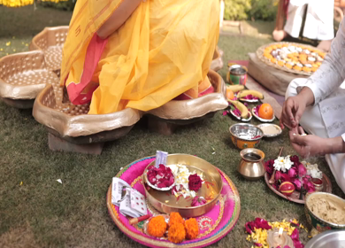 A shot of an Indian Wedding where rituals are being performed at New Delhi, India