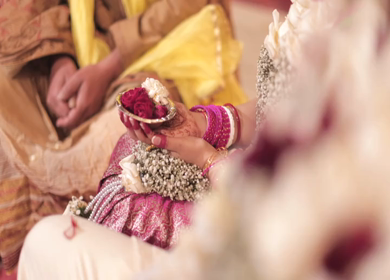 A shot of an Indian Wedding where rituals are being performed at New Delhi, India