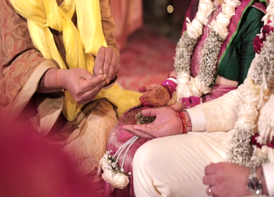 A shot of an Indian Wedding where rituals are being performed at New Delhi, India