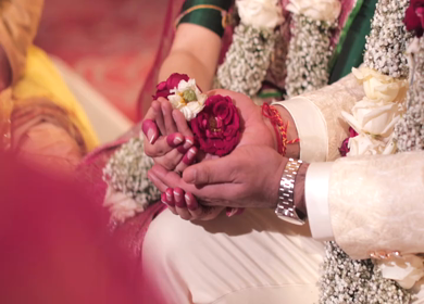 A shot of an Indian Wedding where rituals are being performed at New Delhi, India