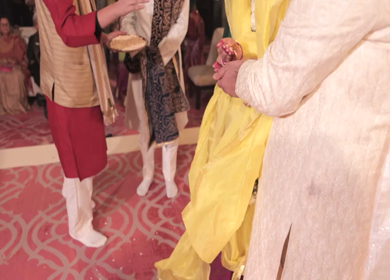 A shot of an Indian Wedding where rituals are being performed at New Delhi, India