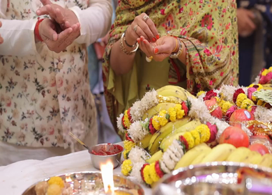 A shot of an Indian Wedding where rituals are being performed in India