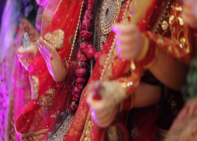 A shot of an Indian Wedding where rituals are being performed in India