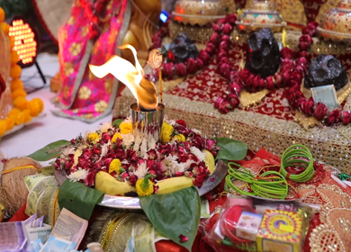 A shot of an Indian Wedding where rituals are being performed in India