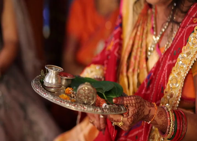 A shot of an Indian Wedding, where rituals are being performed in India