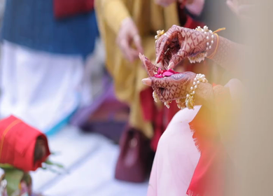 A shot of an Indian Wedding where rituals are being performed in India