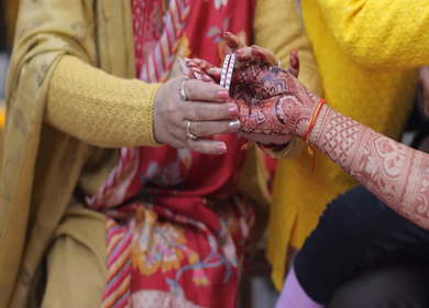 A shot of an Indian Wedding where rituals are being performed in India