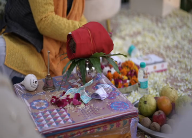 A shot of an Indian Wedding where rituals are being performed in India