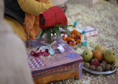 A shot of an Indian Wedding where rituals are being performed in India