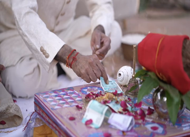 A shot of an Indian Wedding where rituals are being performed in India