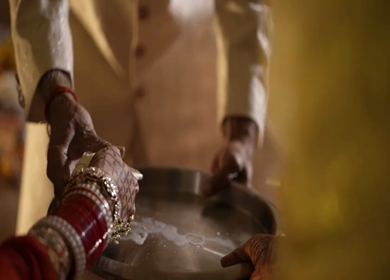 A shot of an Indian Wedding where rituals are being performed in India