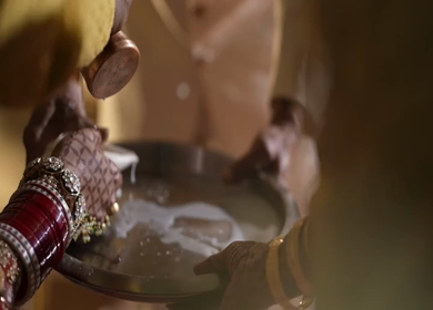 A shot of an Indian Wedding where rituals are being performed in India