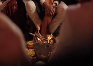 A shot of an Indian Wedding where rituals are being performed in India