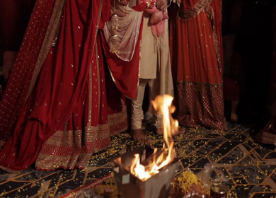 A shot of an Indian Wedding where rituals are being performed in India