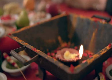 A shot of an Indian Wedding, where rituals are being performed in India