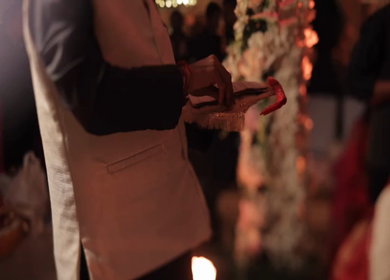A Slow Motion Shot of an Indian Wedding where rituals are being performed in India