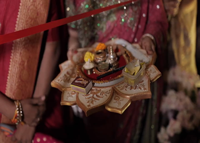 A Slow Motion Shot of an Indian Wedding where rituals are being performed in India