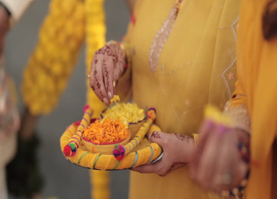 A Slow Motion Shot of an Indian Wedding where rituals are being performed in India