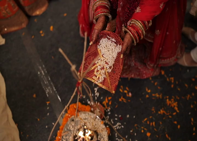 A shot of rituals being performed at an Indian Wedding in India
