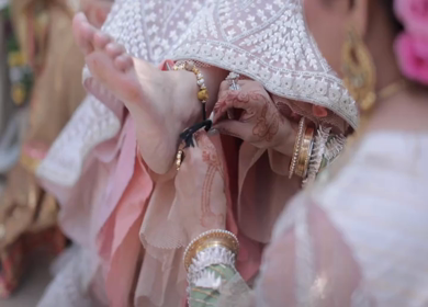 A Slow Motion Shot of an Indian Wedding where rituals are being performed in India