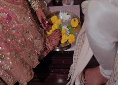 A Slow Motion Shot of an Indian Wedding where rituals are being performed in India