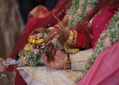 A Slow Motion Shot of an Indian Wedding where rituals are being performed in India