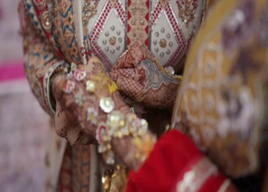 A Slow Motion Shot of an Indian Wedding where rituals are being performed in India