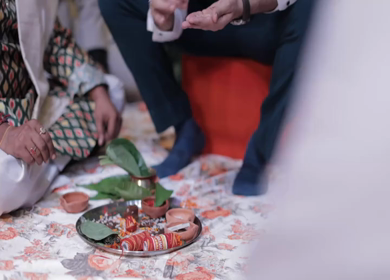 A Slow Motion Shot of an Indian Wedding where rituals are being performed in India