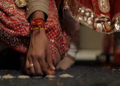 A shot of rituals being performed at an Indian Wedding in India