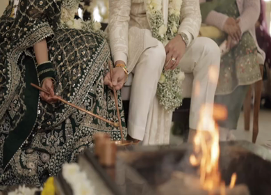 A Slow Motion Shot of an Indian Wedding where rituals are being performed in India