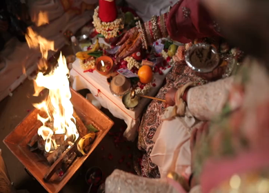 A shot of rituals being performed at an Indian Wedding in India