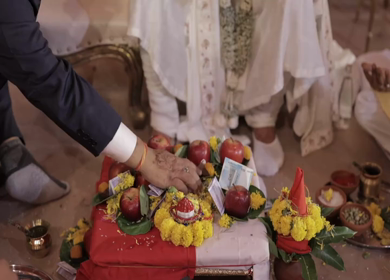 A Slow Motion Shot of an Indian Wedding where rituals are being performed in India