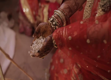 A Slow Motion Shot of an Indian Wedding where rituals are being performed in India