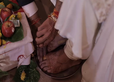 A Slow Motion Shot of an Indian Wedding where rituals are being performed in India
