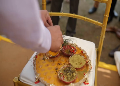 A shot of rituals being performed at an Indian Wedding in India