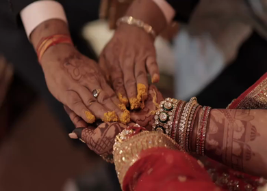 A Slow Motion Shot of an Indian Wedding where rituals are being performed in India
