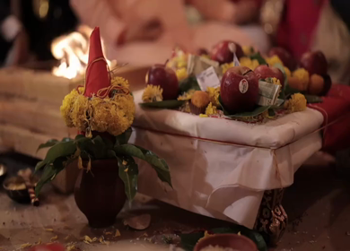 A Slow Motion Shot of an Indian Wedding where rituals are being performed in India