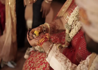 A Slow Motion Shot of an Indian Wedding where rituals are being performed in India